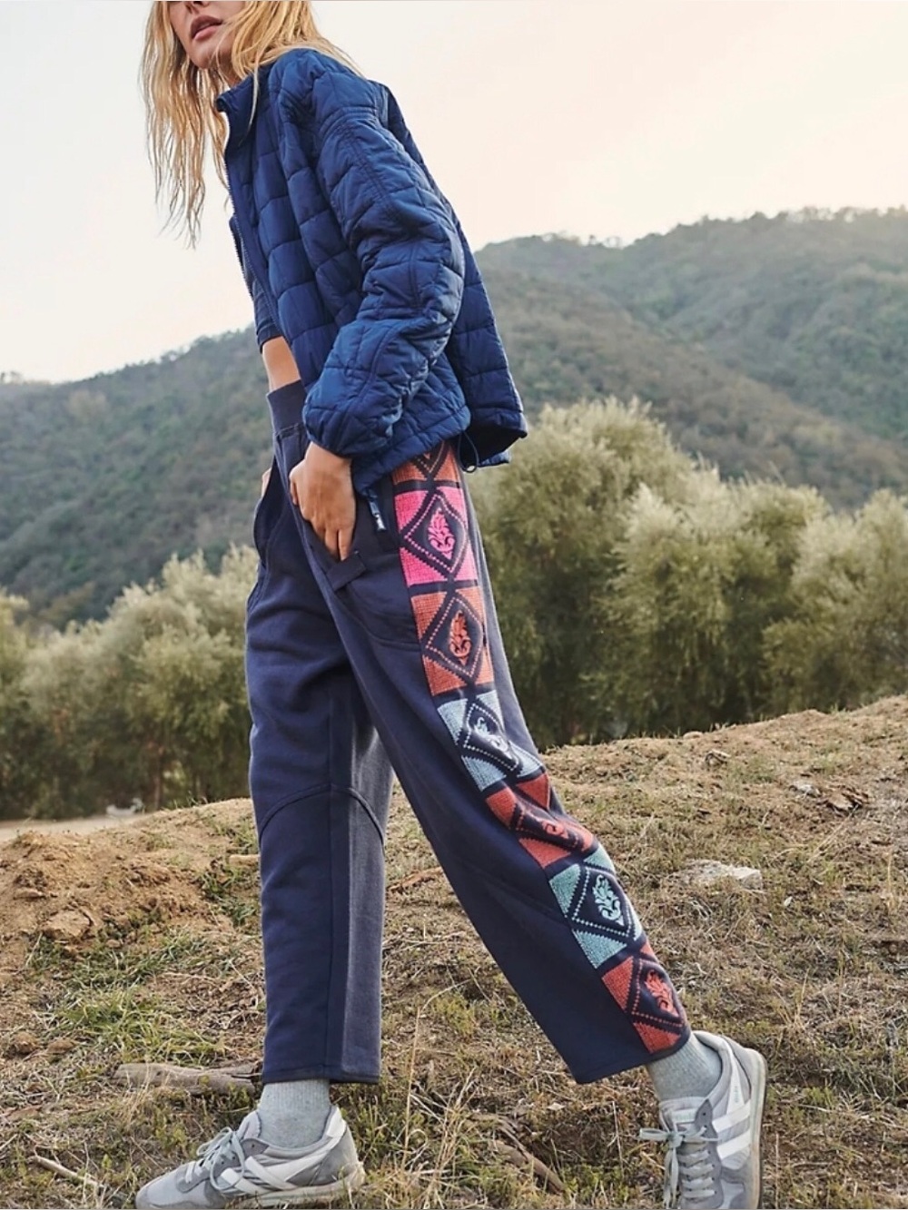 FP Movement Size Small Team Spirit Pants Boho Embroidered Casual Lounge Pockets